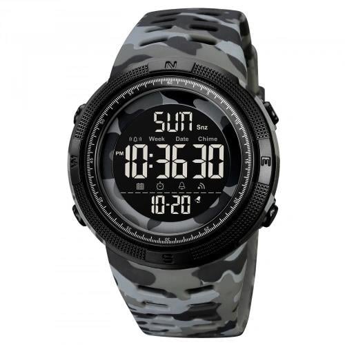 Часы наручные мужские Skmei 2070CMGY 5 ATM с подсветкой Black/Grey-camo (13103643)