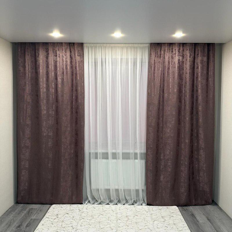 Шторы жаккардовые с мраморным узором среднее затемнение 1,5x2,7 м 2 шт. Розово-кофейный (К1039-89) - фото 1