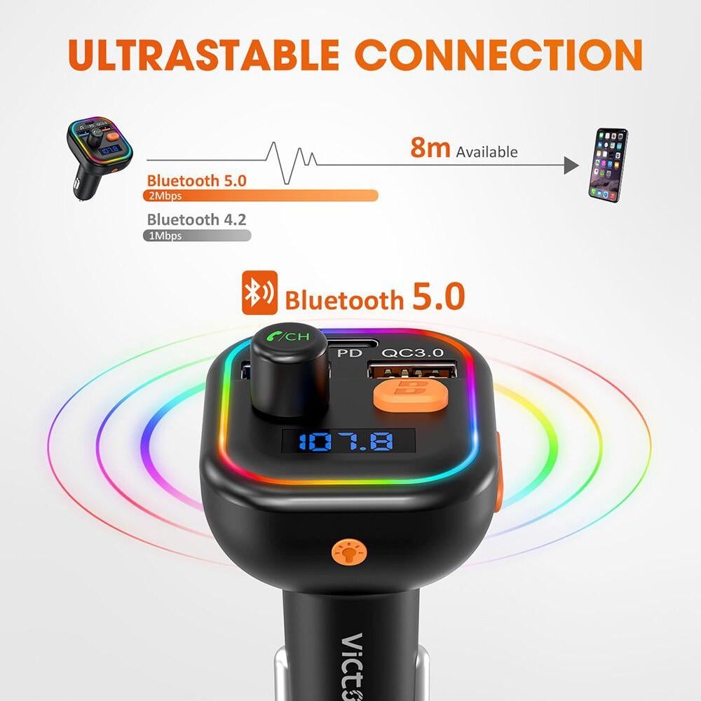 Трансмитер-модулятор для авто VicTsing BH438 Bluetooth V5,0 FM-передатчик/зарядное устройство - фото 2 Трансмитер-модулятор для авто VicTsing BH438 Bluetooth V5,0 FM-передатчик/зарядное устройство - фото 2