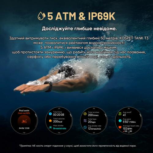 Смарт-годинник Kospet Tank T3 водонепроникний Black (18175069) - фото 17