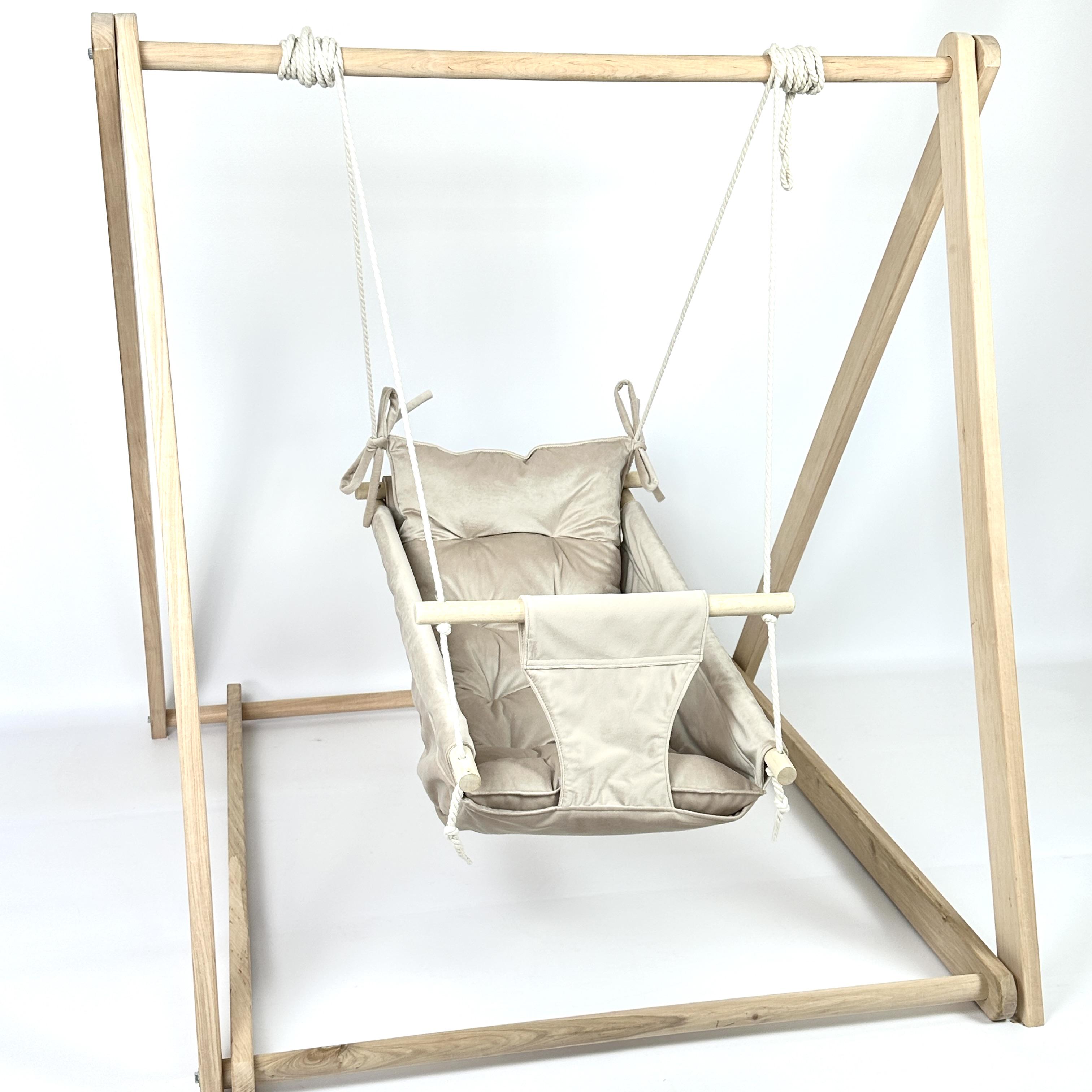 Комплект Деревянная опора и Колыханка из бархата Бежевый (gs-9002)