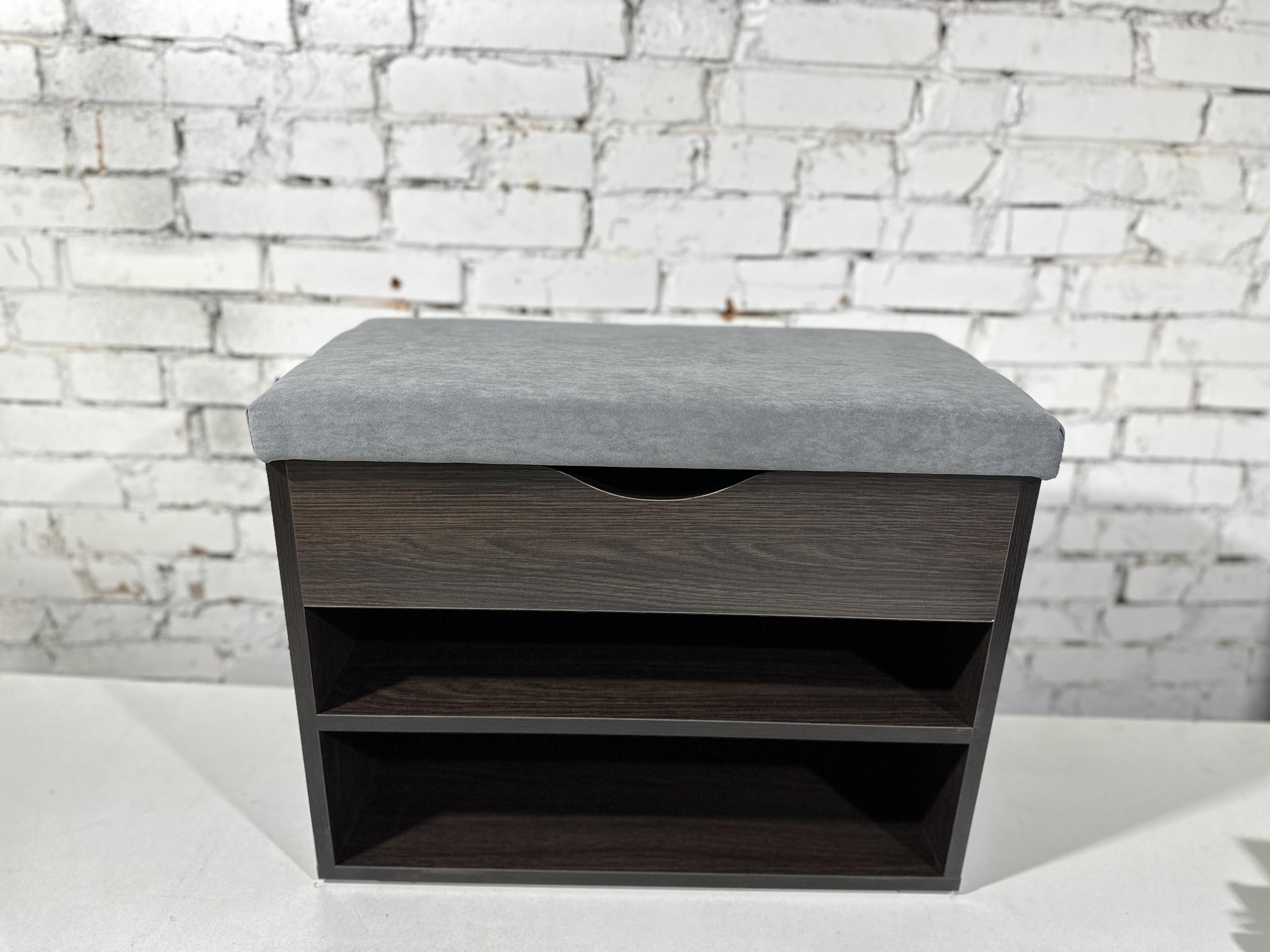 Тумба для обуви ДСП/ткань 30х60х45 см Венге темный/серый - фото 2 Тумба для обуви ДСП/ткань 30х60х45 см Венге темный/серый - фото 2