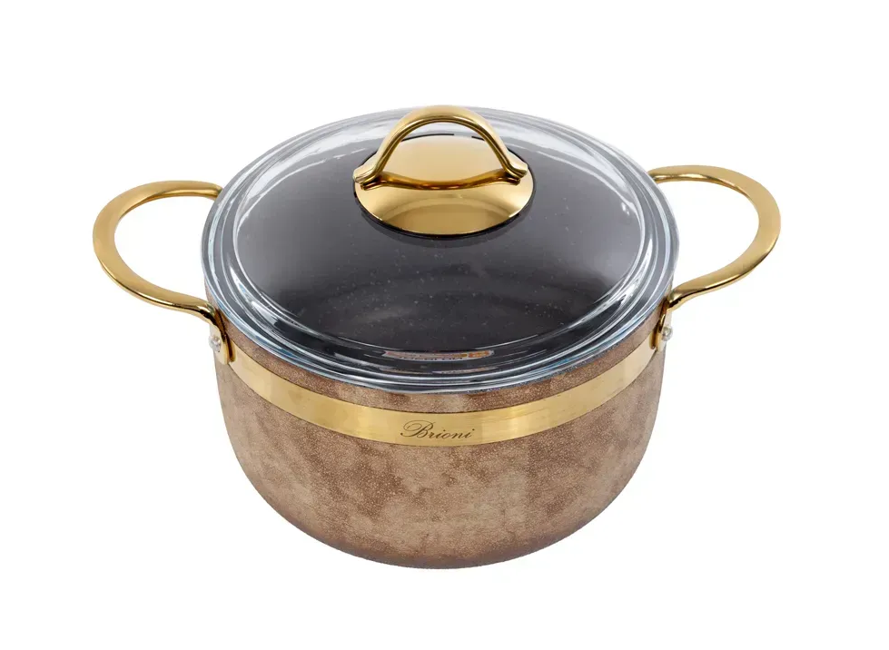 Каструля антипригарна Brioni Royal Stone Tigereye Gold 20 см 3 л - фото 1 Каструля антипригарна Brioni Royal Stone Tigereye Gold 20 см 3 л - фото 1