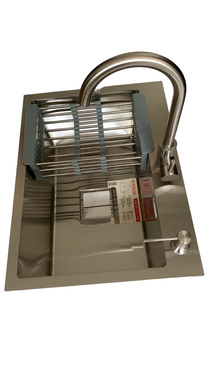 Мойка из нержавеющей стали со смесителем Platinum Handmade HSB 5843 квадратный сифон 3,0/1,0 58430