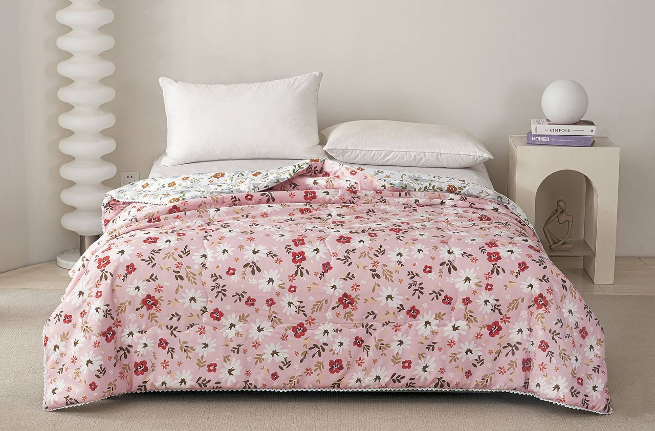 Ковдра в стилі романсу у квіточку 200х230 см Рожевий із білим