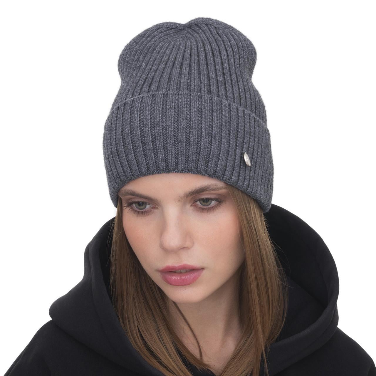 Шапка женская Malisa ДИКСИ с отворотом одинарная удлиненная one size Пепел (269886)