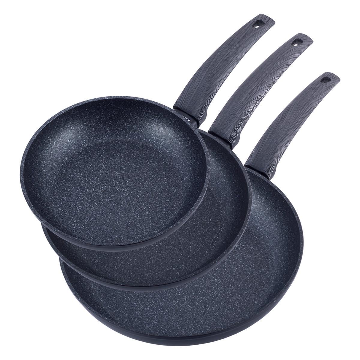 Набор сковородок Kamille Vizo алюминиевых с антипригарным покрытием 20/24/28 см. Black marble (4124)