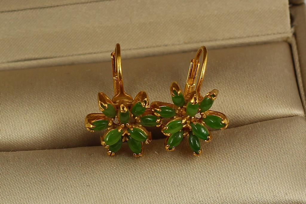 Серьги Снежинка нефрит 1,7 см Золотистый (30633549)