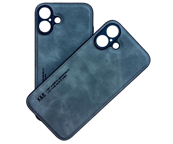 Кожаный чехол - накладка X&E для iPhone 16 Plus с металлической вставкой Синий
