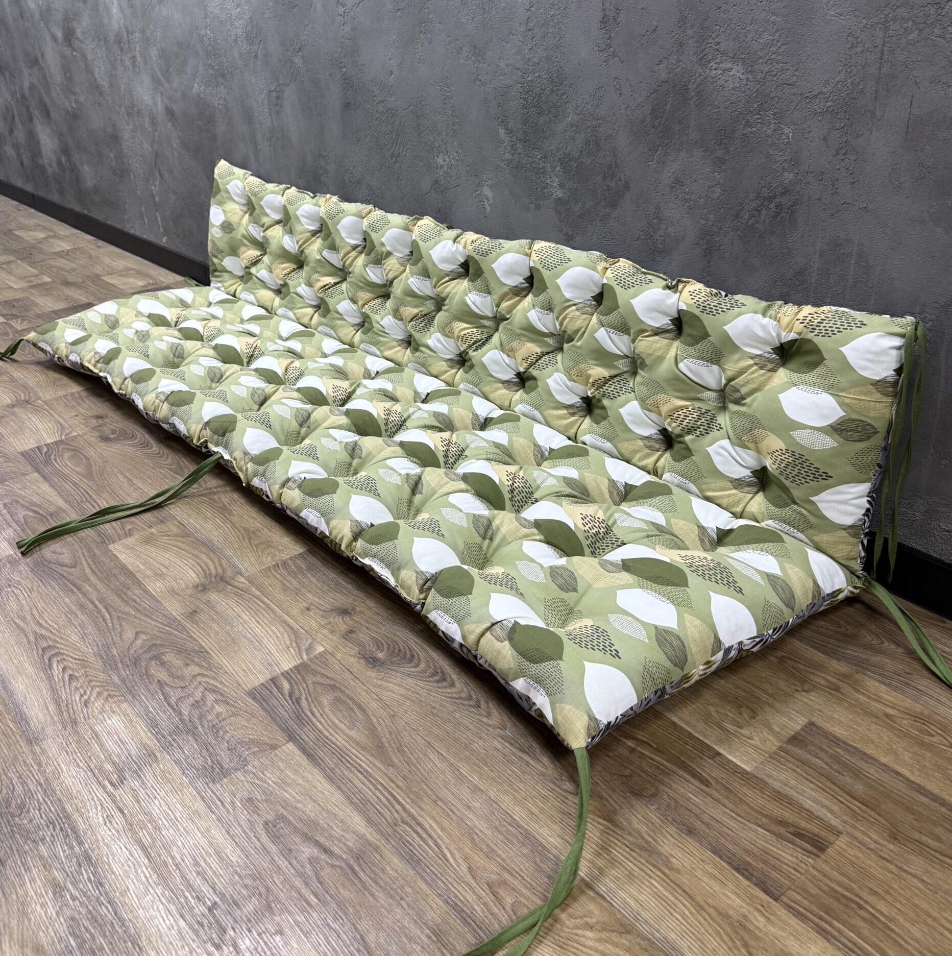 Подушка с каретной стяжкой Comfort Home Leaves на поддоны/качели/каркасы/садовую мебель панама 150х50х50 см