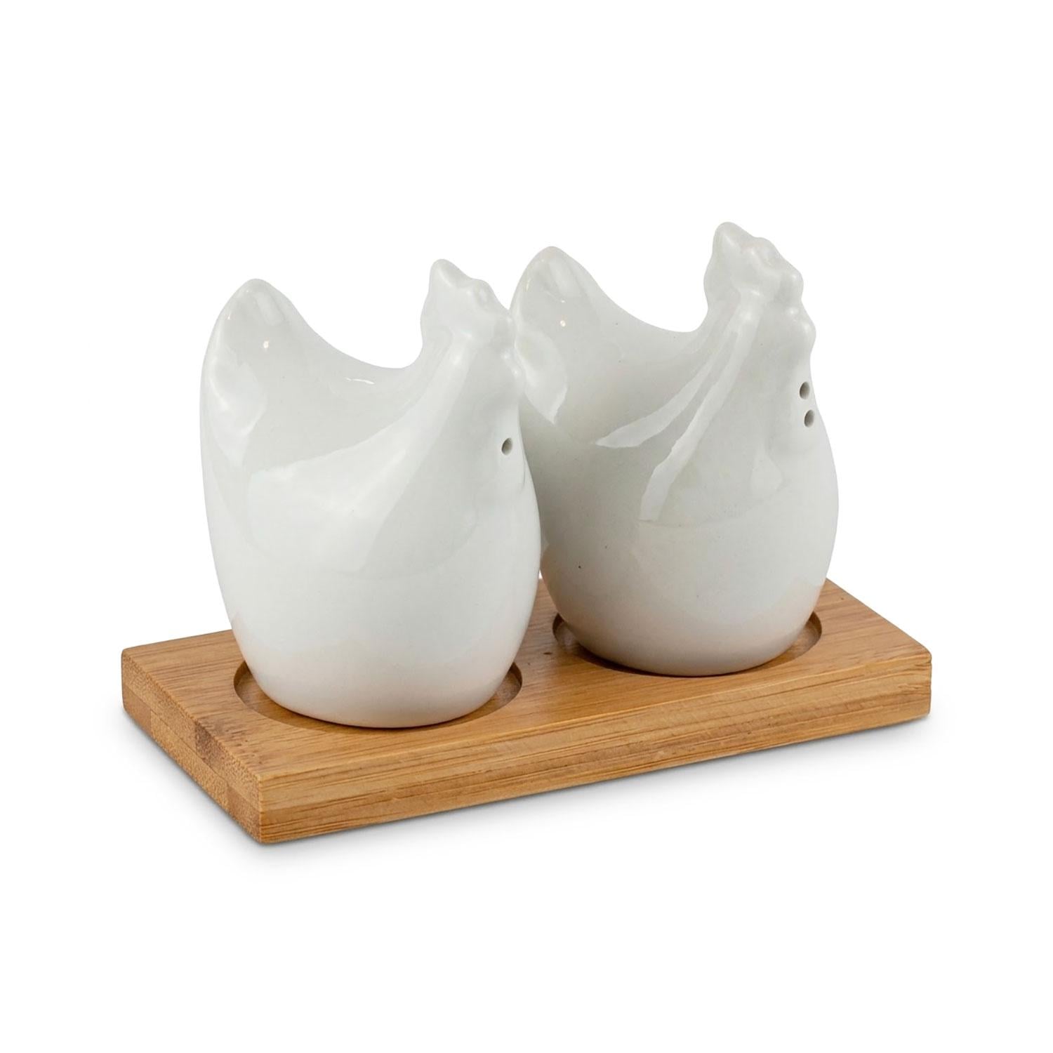 Набор Курица YS0002 соль/перец фарфоровый на деревянной подставке