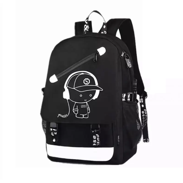 Рюкзак водонепроницаемый Мusic с USB светящийся в темноте Черный Рюкзак водонепроницаемый Мusic с USB светящийся в темноте Черный