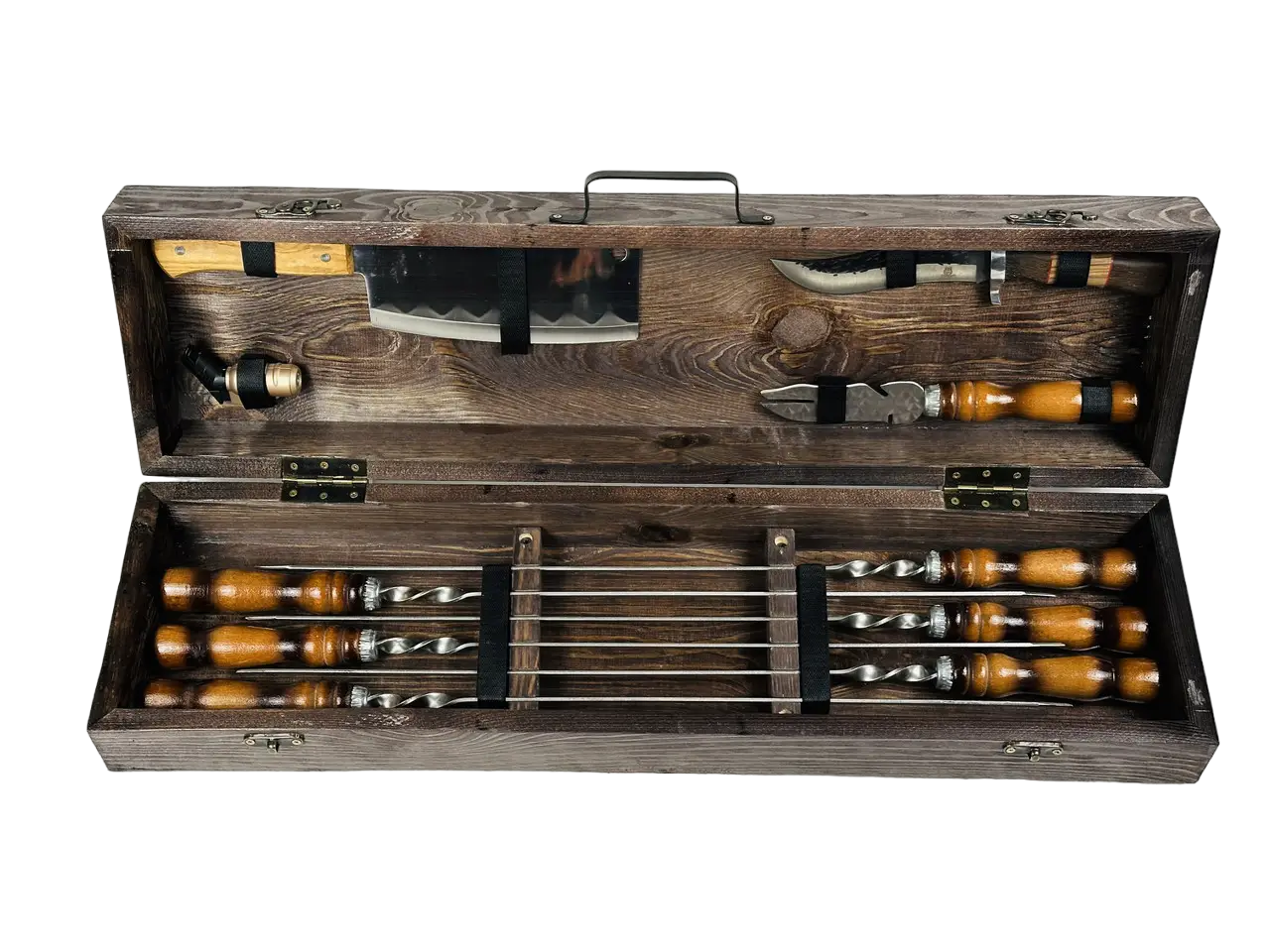 Набор шампуров в кейсе Мясник Мини маленький из нержавеющей стали деревянный (2-10-KS-7709)
