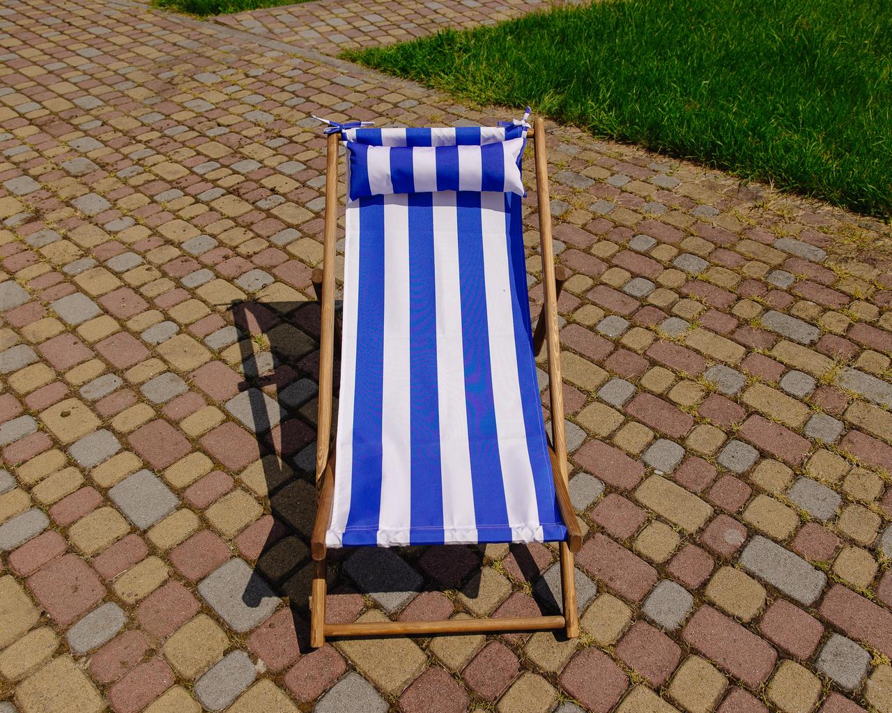 Шезлонг для дачи тканевый XRmaster с подушкой Коричневый/Голубой (КШ-003/4) - фото 3