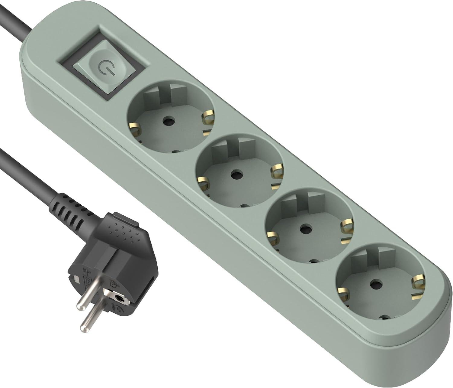 Удлинитель бытовой Electraline 4 розетки 1,5м 16A с кнопкой Оливковый