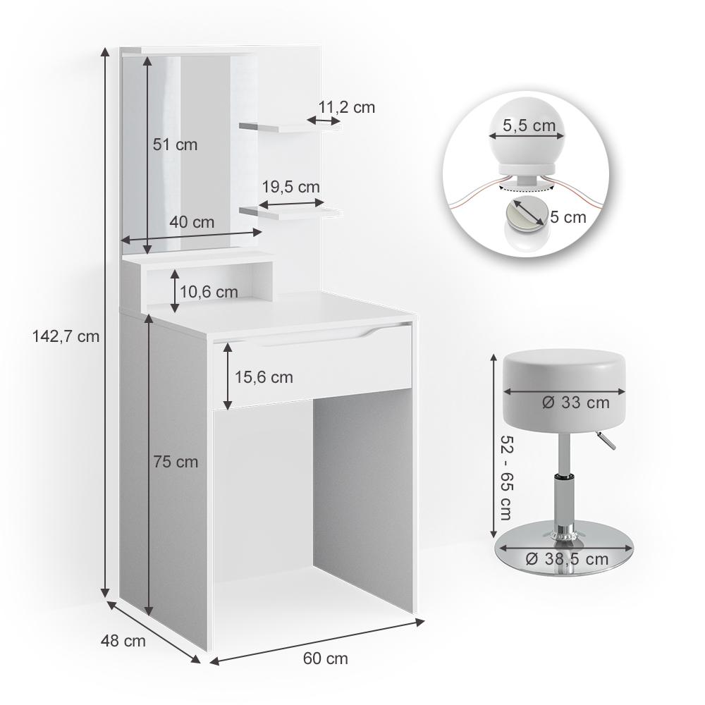 Мини туалетный столик Vicco Ruben с подсветкой и стулом Белый - фото 3 Мини туалетный столик Vicco Ruben с подсветкой и стулом Белый - фото 3