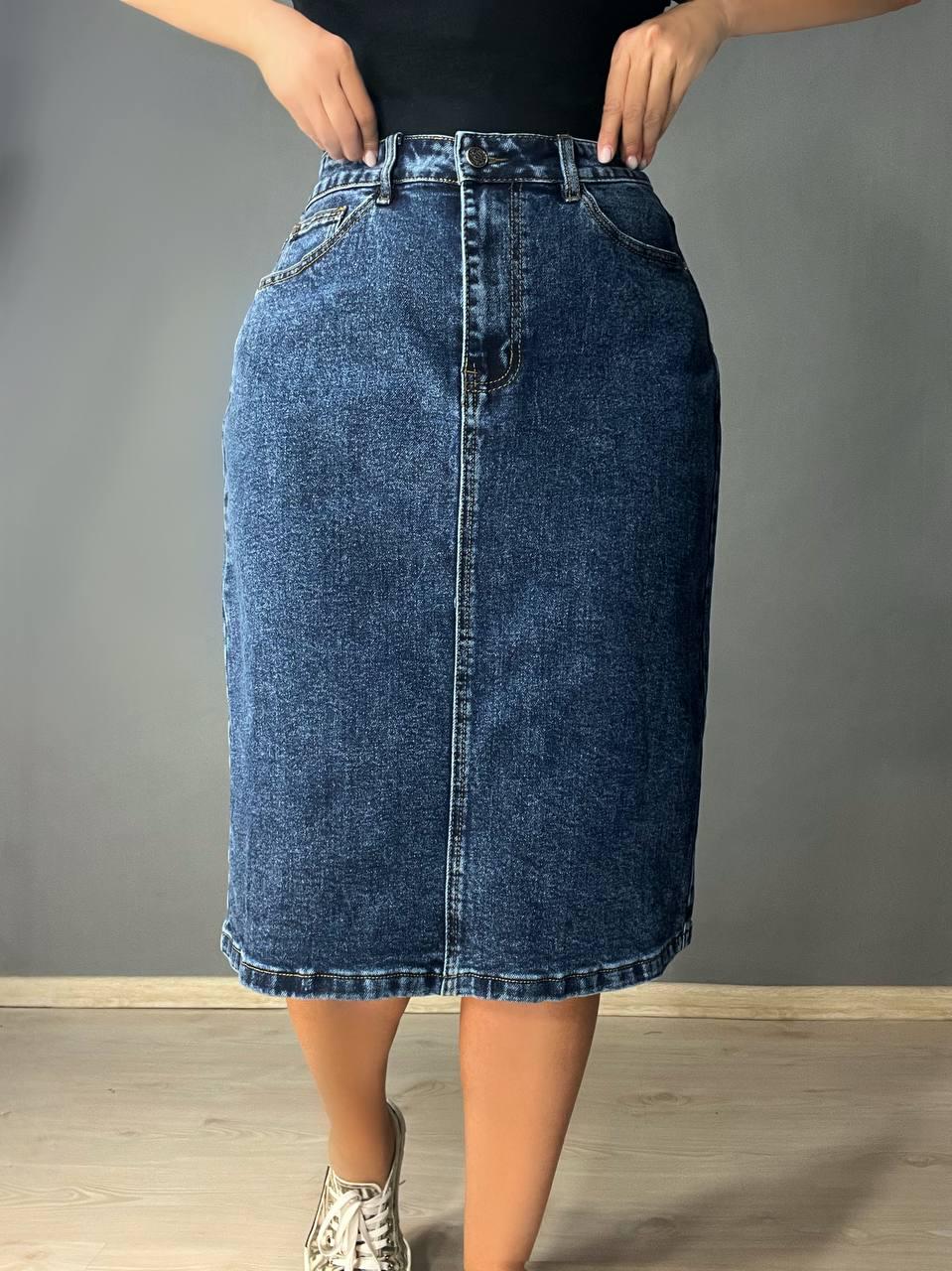 Юбка джинсовая Vanver 8251 средней длины с разрезом р. 40 Синий