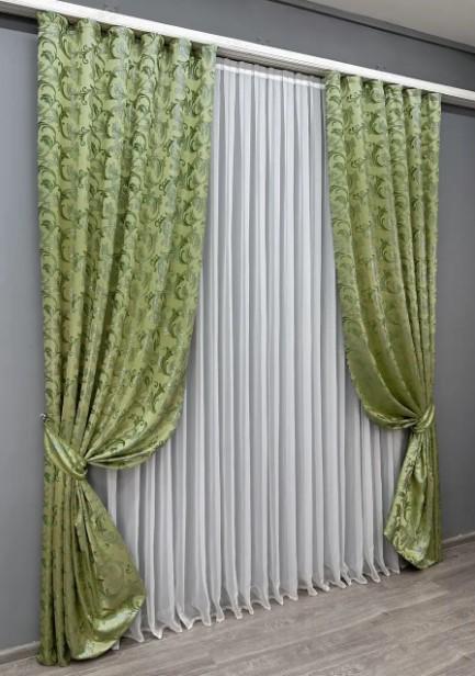 Тканина для штор жакард Завиток 1,45 м Оливковий (1649ш) - фото 7