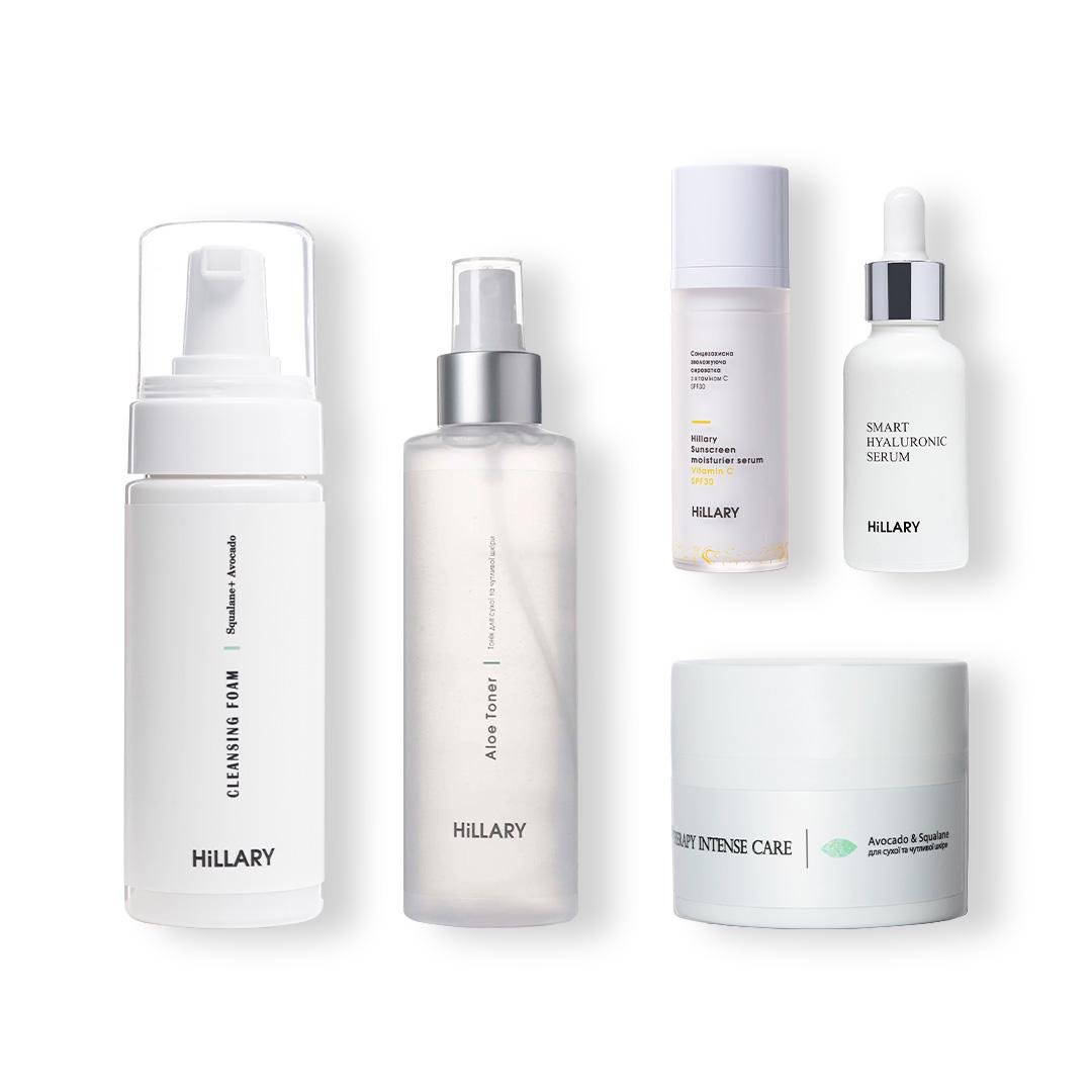 Сыворотка солнцезащитная Hillary SPF 30 с витамином С + Базовый набор по уходу за кожей лица сухого типа (K-11-078)
