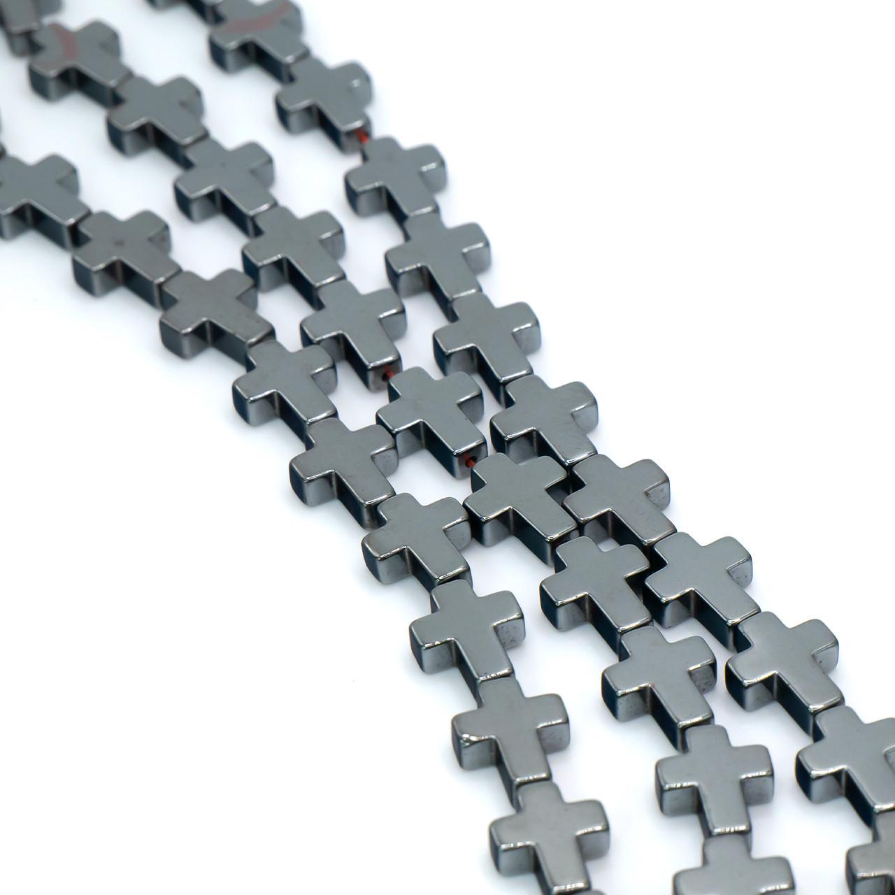 Бусины гематитовые Крестик 4х6 мм 40 см 66 шт. Серый (БГ0406х15)