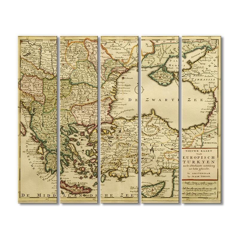 Винтажная карта Новая карта Европейской Турции 5 модулей 70x105 см