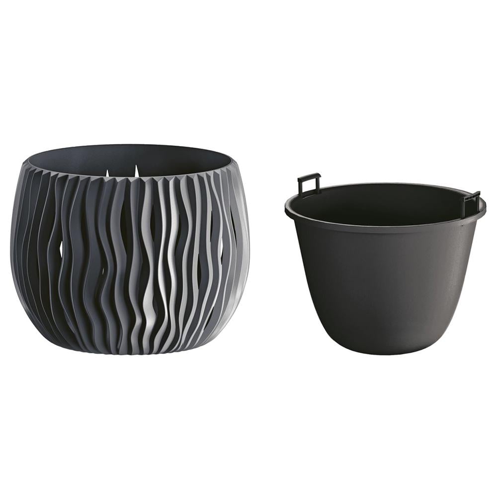 Горшок для цветов круглый Prosperplast Sandy Bowl с вкладышем 18х14 см Антрацит (22981-433)