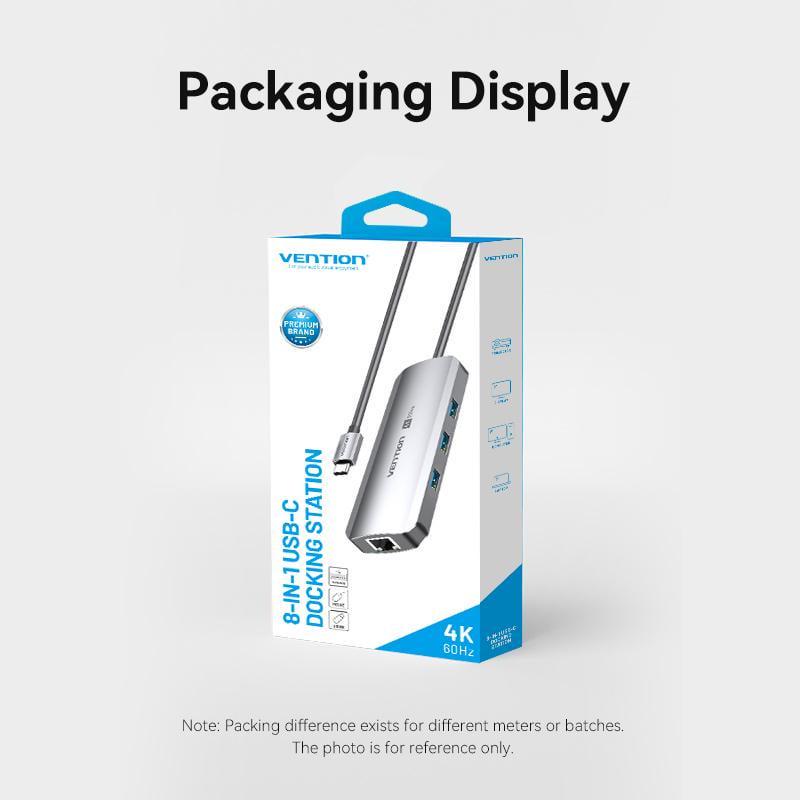 USB-хаб Vention Type-C-3x USB 3.0/5 Гбит/с HDMI 4K 60Hz/Type-C PD 100W/SD/TF карты RJ45 1 Гбит/с USB-C Серый (TQKHB) - фото 15 USB-хаб Vention Type-C-3x USB 3.0/5 Гбит/с HDMI 4K 60Hz/Type-C PD 100W/SD/TF карты RJ45 1 Гбит/с USB-C Серый (TQKHB) - фото 15