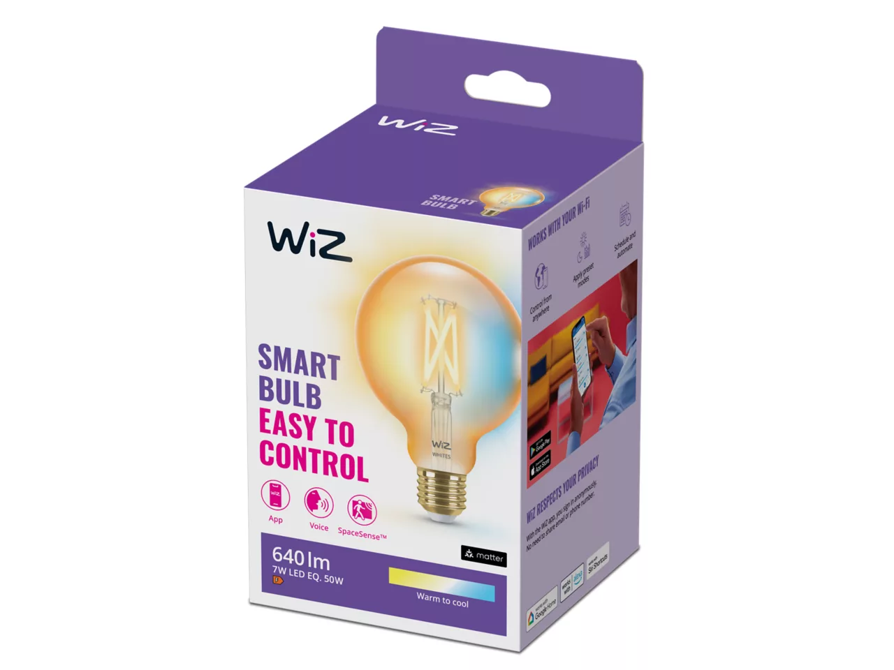 Умная лампа WiZ E27 White Ambiance Filament Amber G95 7 Вт 640 лм Wi-Fi Matter Bluetooth (3100435880)