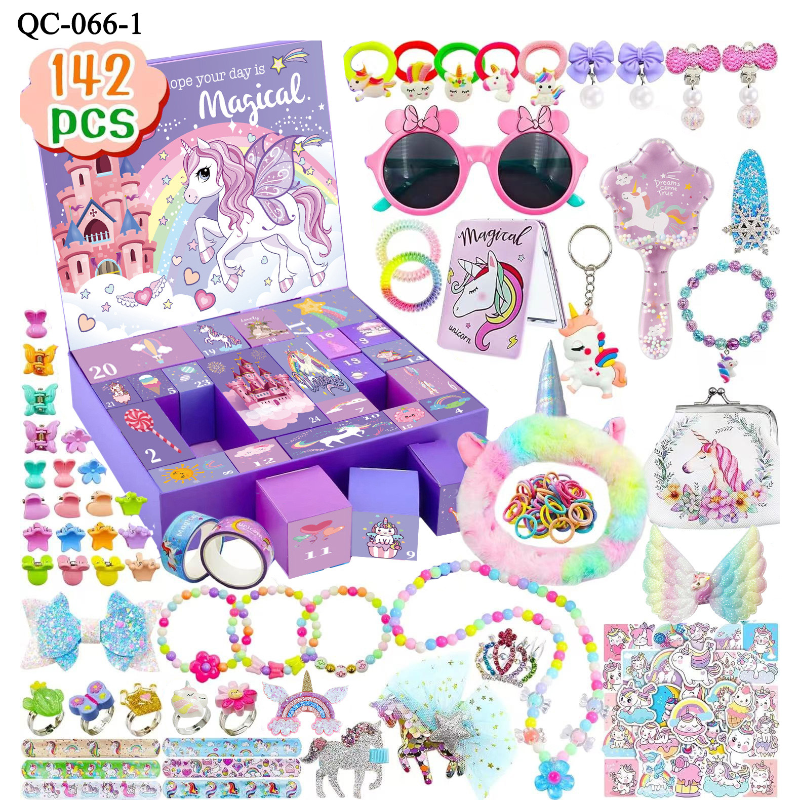 Адвент-календар для дівчинки біжутерія прикраси Magical на 24 вікна зі сюрпризами 142 елементи (29824069)