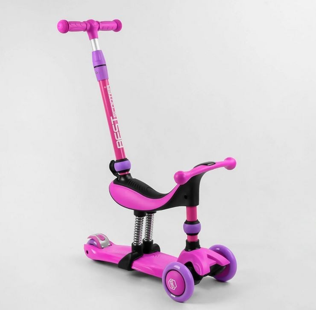 Самокат-велобег трехколесный Best Scooter BS-26566/4 3в1 3 колеса PU со светом/сиденье/амортизаторы/родительская ручка (25247998)