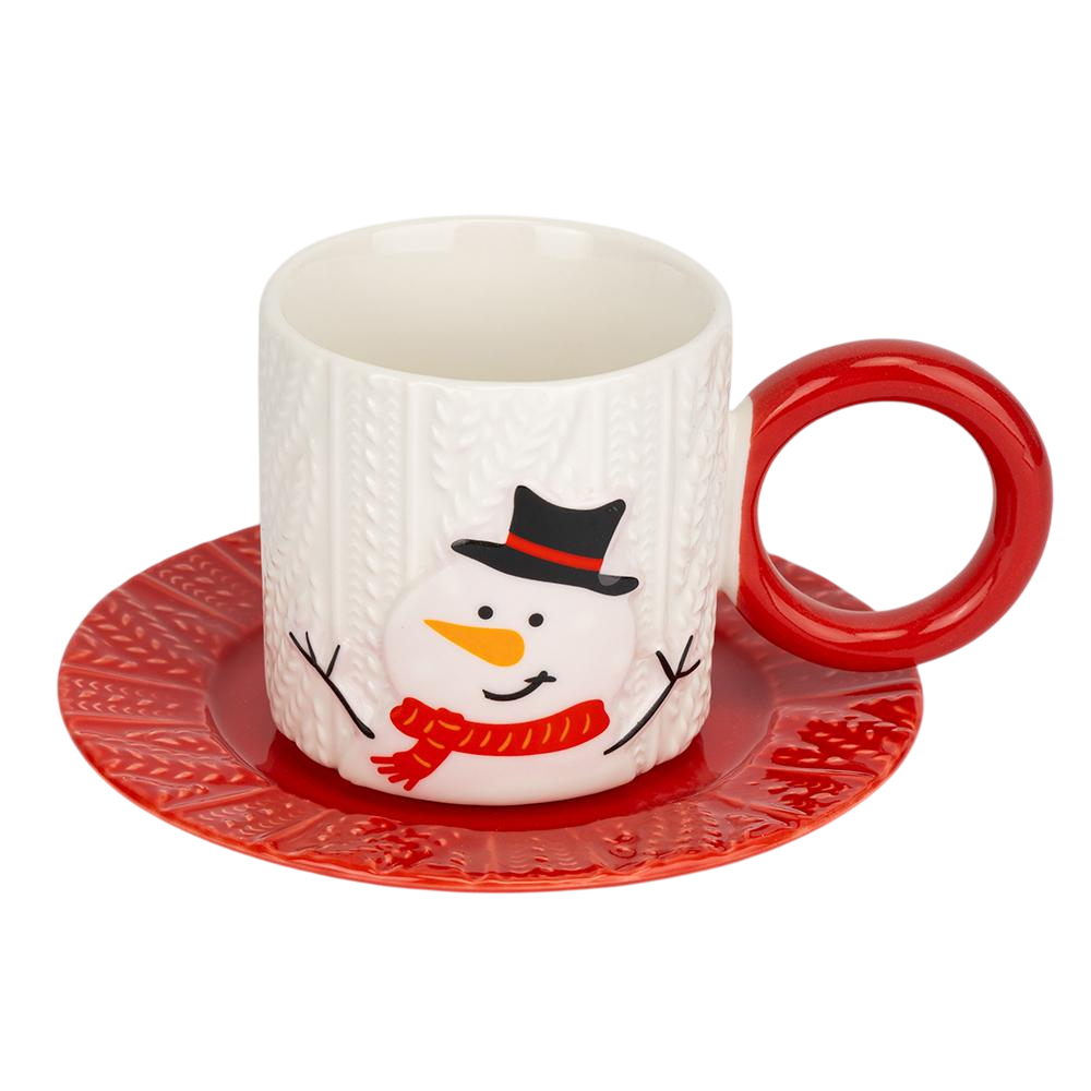 Новогодняя чашка с блюдцем для горячих напитков Праздничная радость Красный (147-81-9252-015.2 )