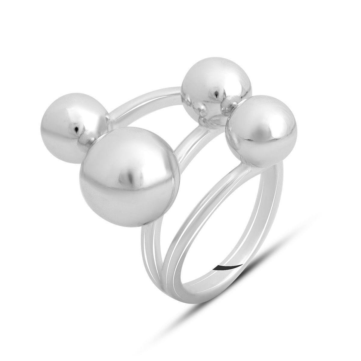 Кольцо серебряное с гладкими шариками геометрическая форма с объемными элементами р. 17