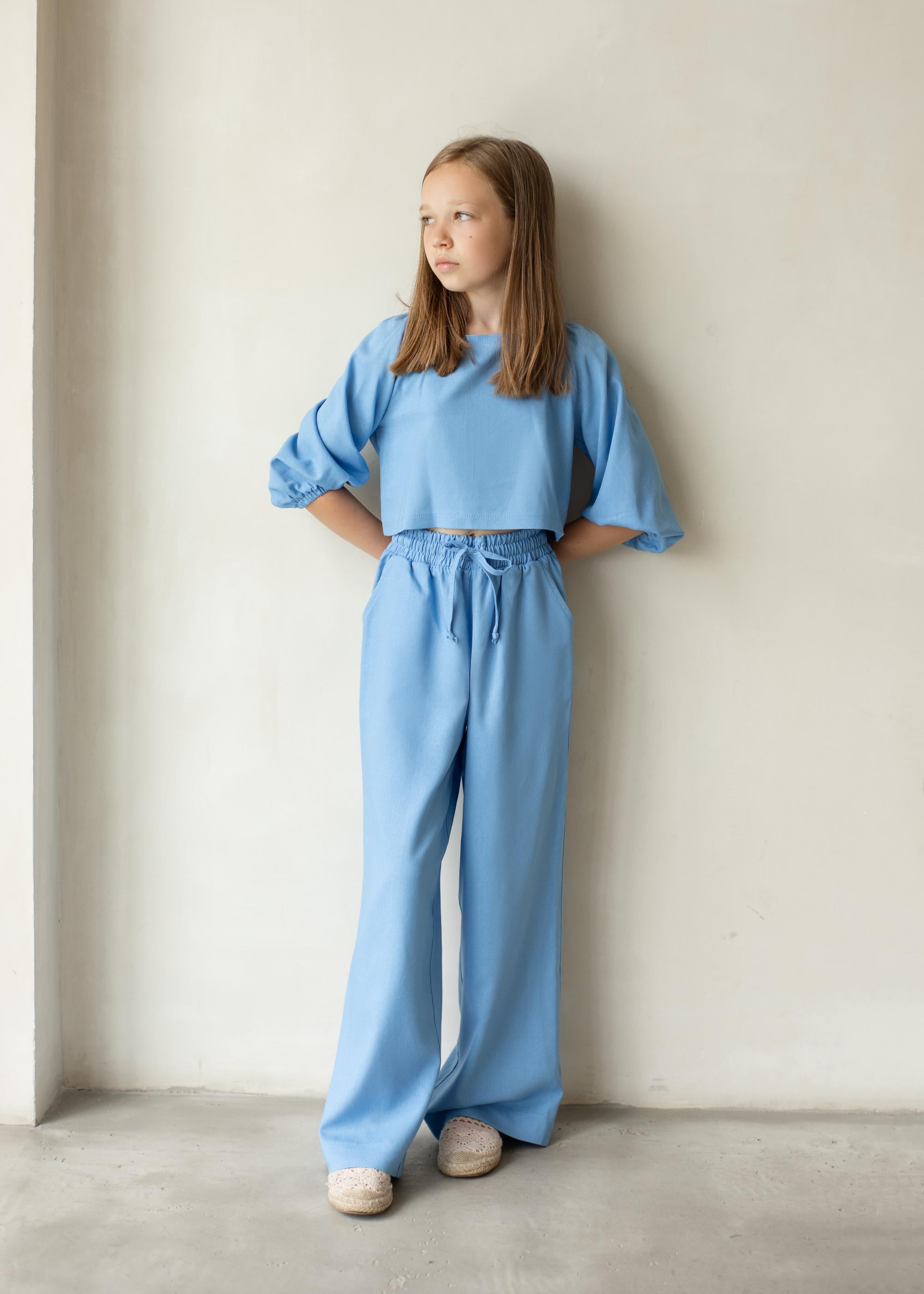 Костюм детский Prettу льняной 140 см Голубой (KS01651407140)