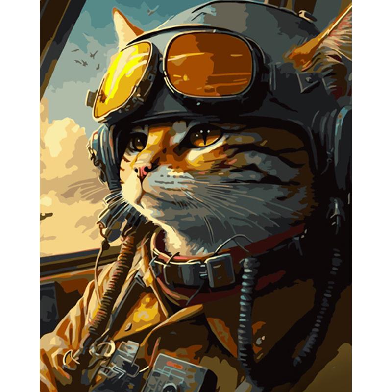 Картина по номерам Strateg Премиум Котик-пилот с лаком 40х50 см (GS1489)