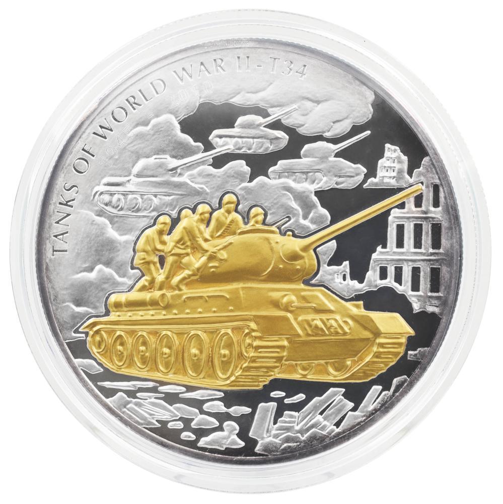Коллекционная монета Либерия 100 долларов 2010 Serebro с UNC Танки Второй мировой войны-Т-34 1000 г (М19510)