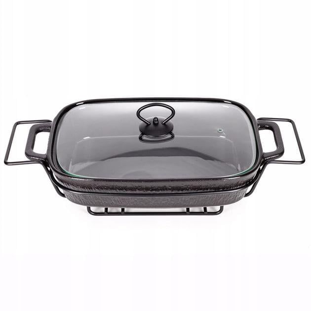 Мармит керамический Kamille KM-6428 прямоугольный со стеклянной крышкой на подставке 2,5 л Черный (2479385926)