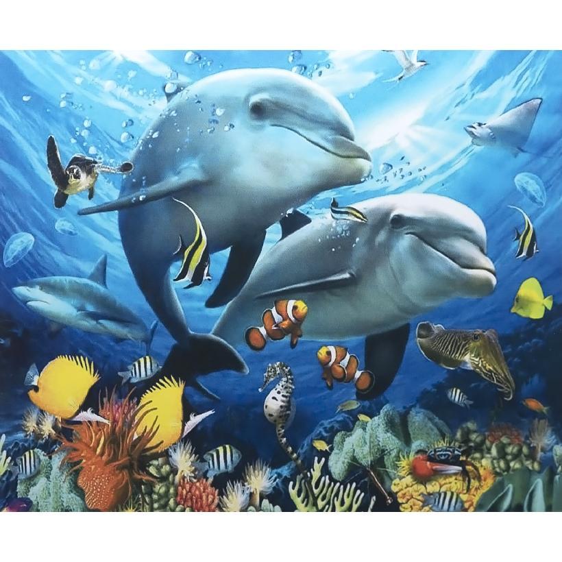 Алмазная мозаика Семья дельфинов море риф рыба 5D полная на подрамнике 40х50 см (GLE76414)