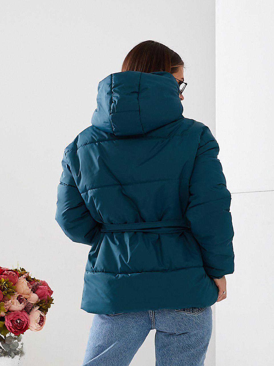 Куртка демісезонна коротка Khan з поясом р. 42 Аква (Kh332) - фото 6