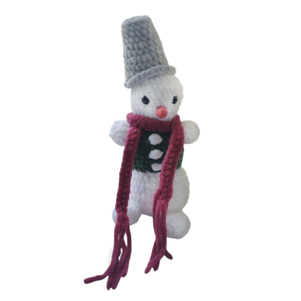 Игрушка новогодний снеговик ручной работы вязаный крючком (OL-0007)