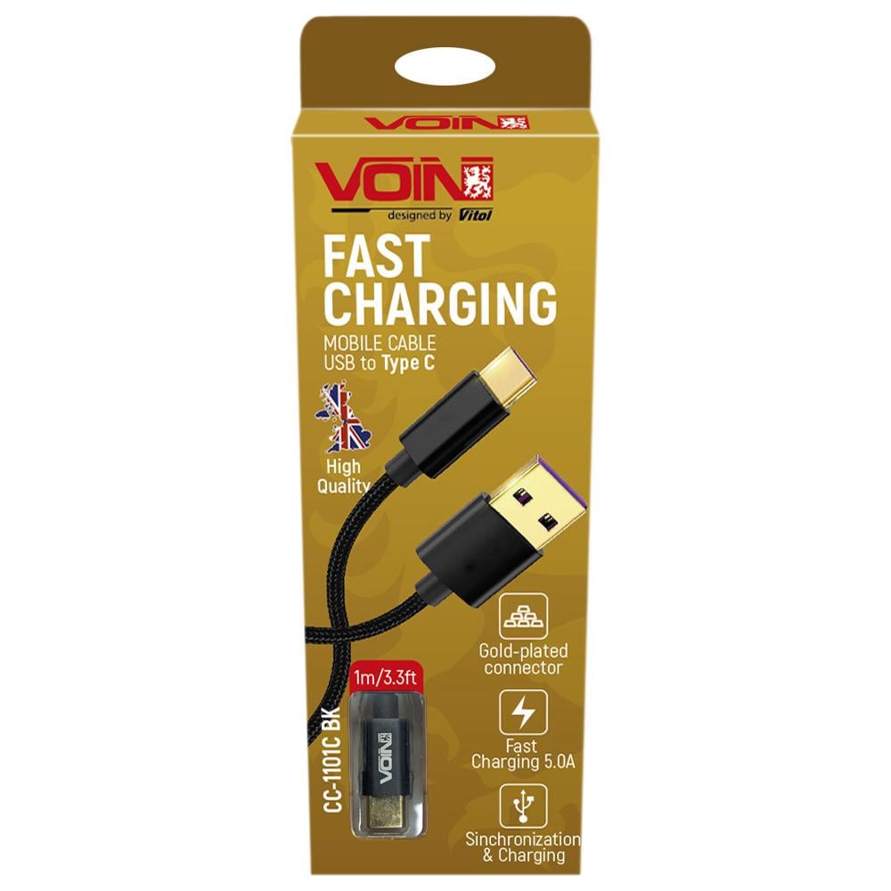 Кабель Voin CC-1101C BK USB-Type C 5А супер швидка зарядка/передача даних 1 м Black (CC-1101C BK)
