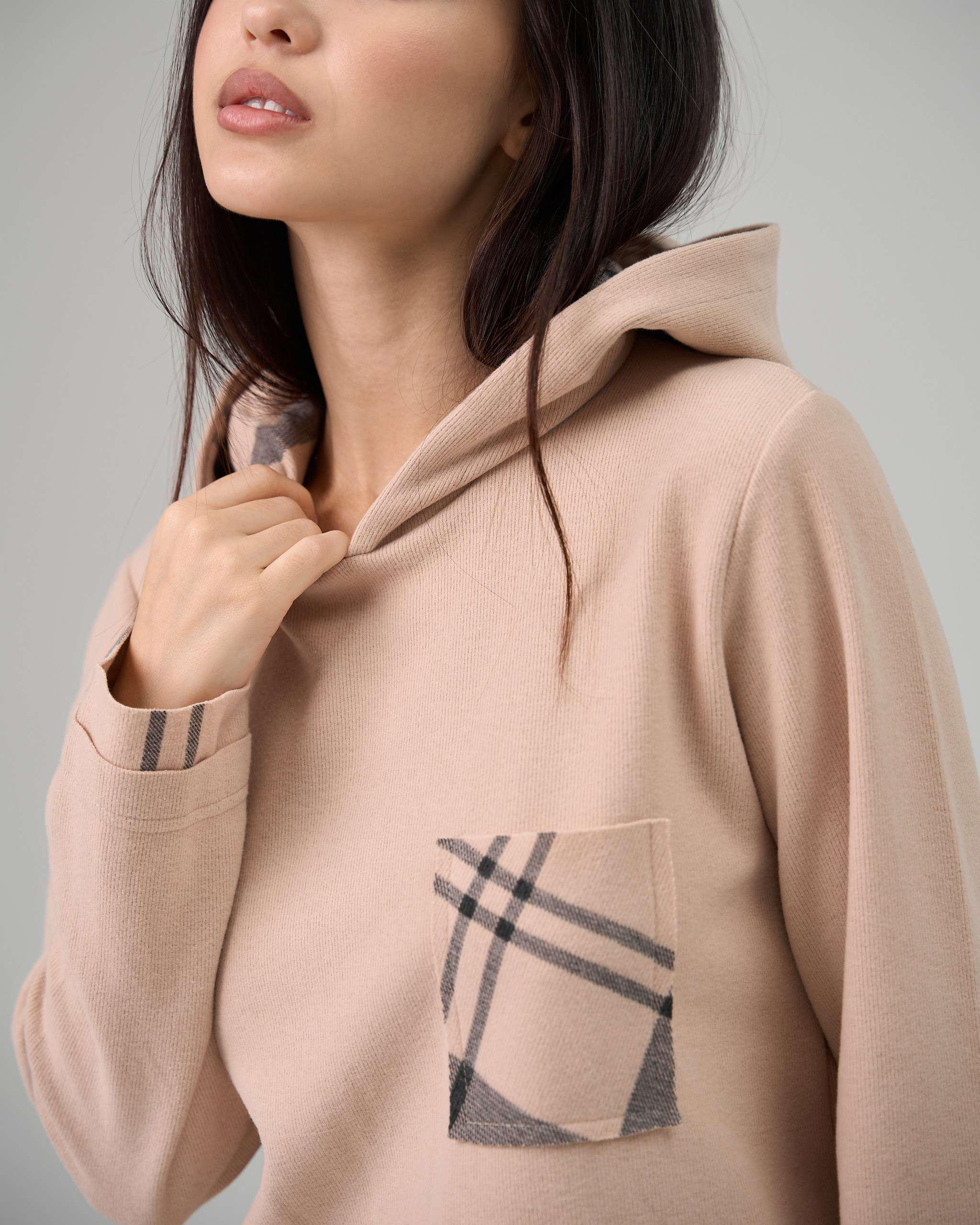 Костюм женский брюки и кофта с капюшоном в рубчик M Бежевый (88992) - фото 2 Костюм женский брюки и кофта с капюшоном в рубчик M Бежевый (88992) - фото 2