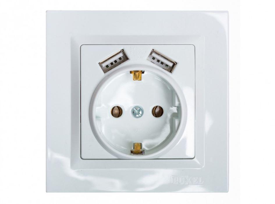 Розетка Luxel Jazz с заземлением и двумя usb портами 2,1 A Белый (9030)