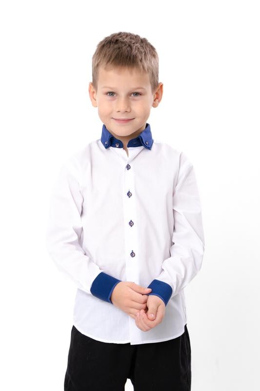 Сорочка для хлопчика з контрастними манжетами та коміром Носи Своє р. 31 Білий (15974)