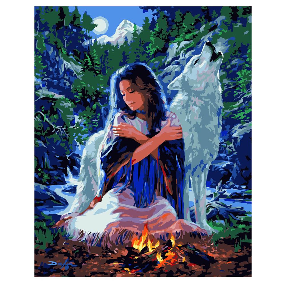 Картина по номерам Strateg Девушка с волком 40x50 см (VA-0291)