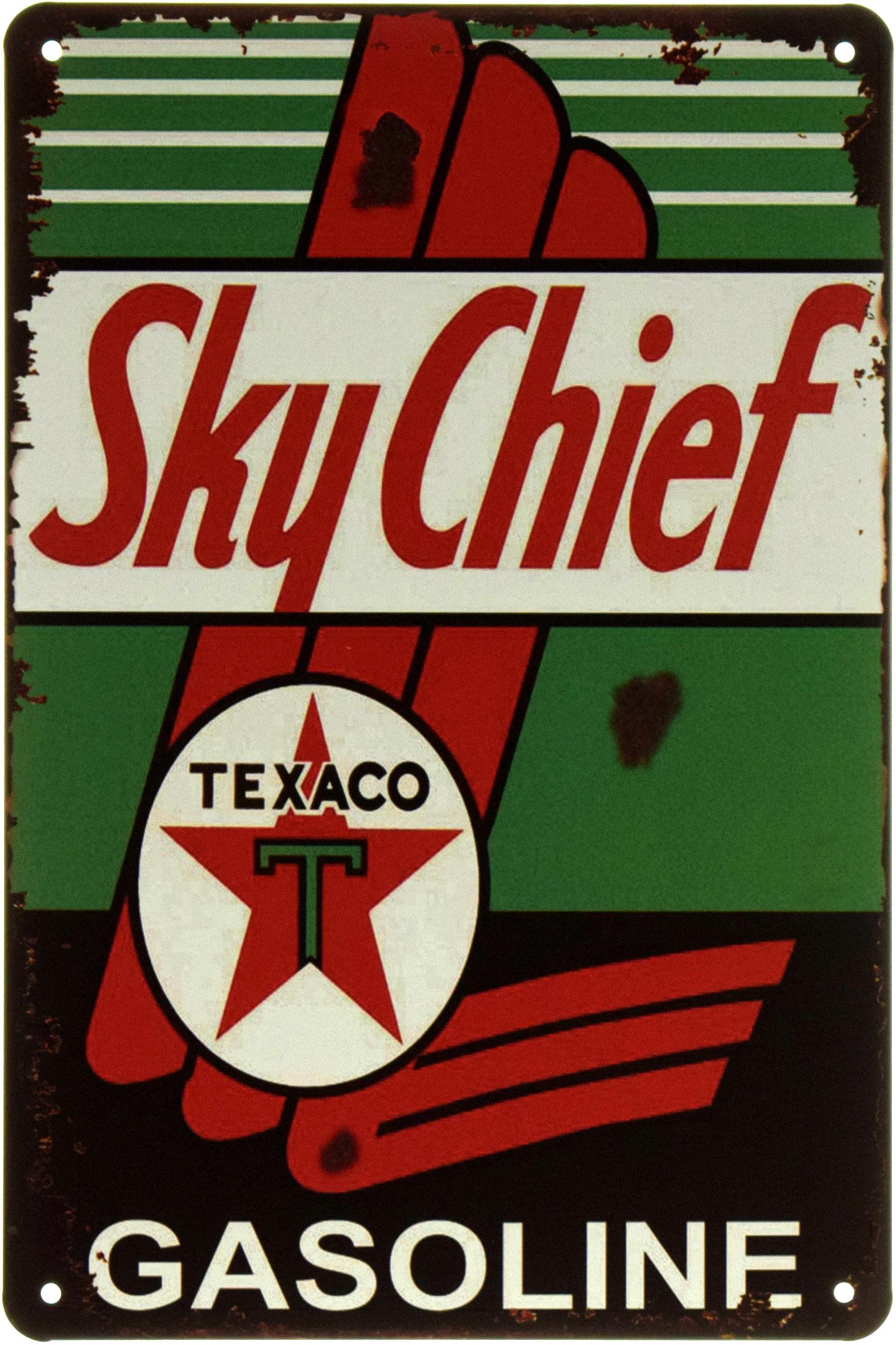 Табличка металлическая Texaco Sky Chief Gasoline 20x30 см