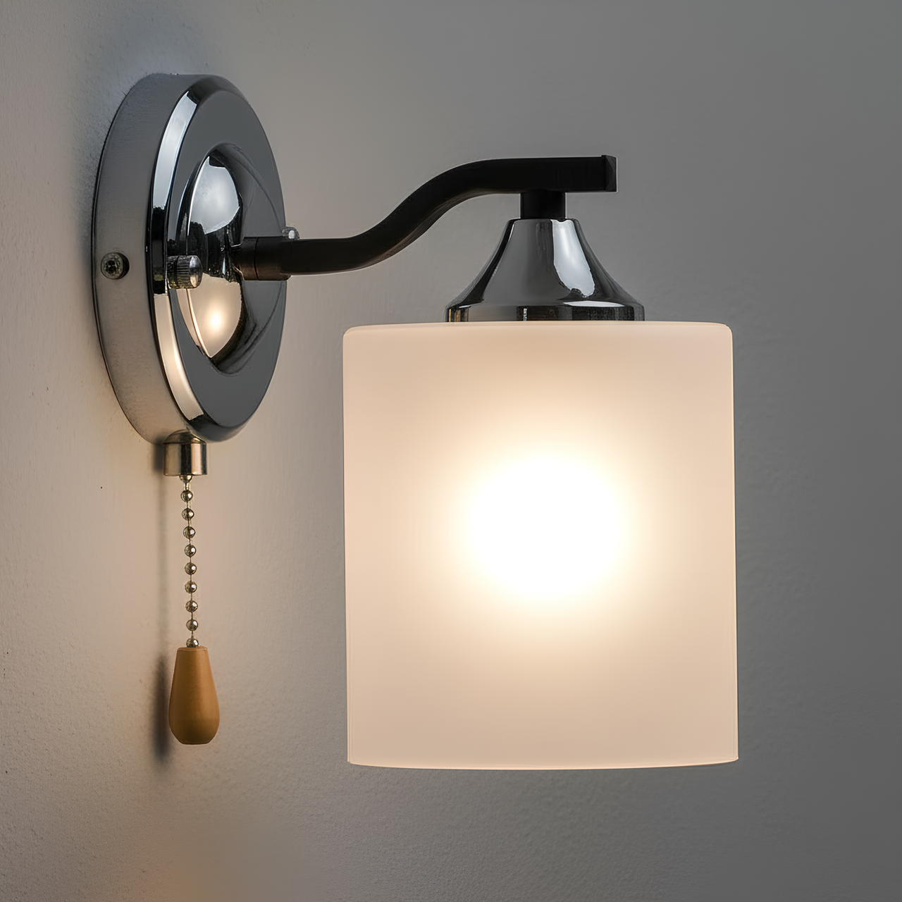 Бра Valeso з мотузковим вимикачем на корпусі під одну лампу Е27 Чорний/Хром (B A4456/1W BK+CH)