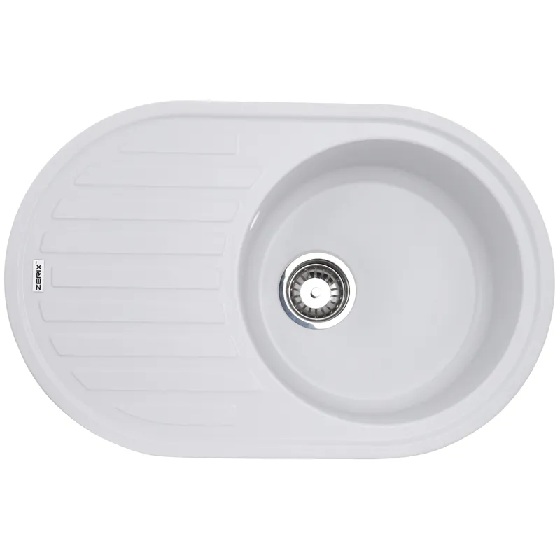 Мойка кухонная Zerix ZS-7750R-01 овальная 770x500 мм Белый (ZX4555)