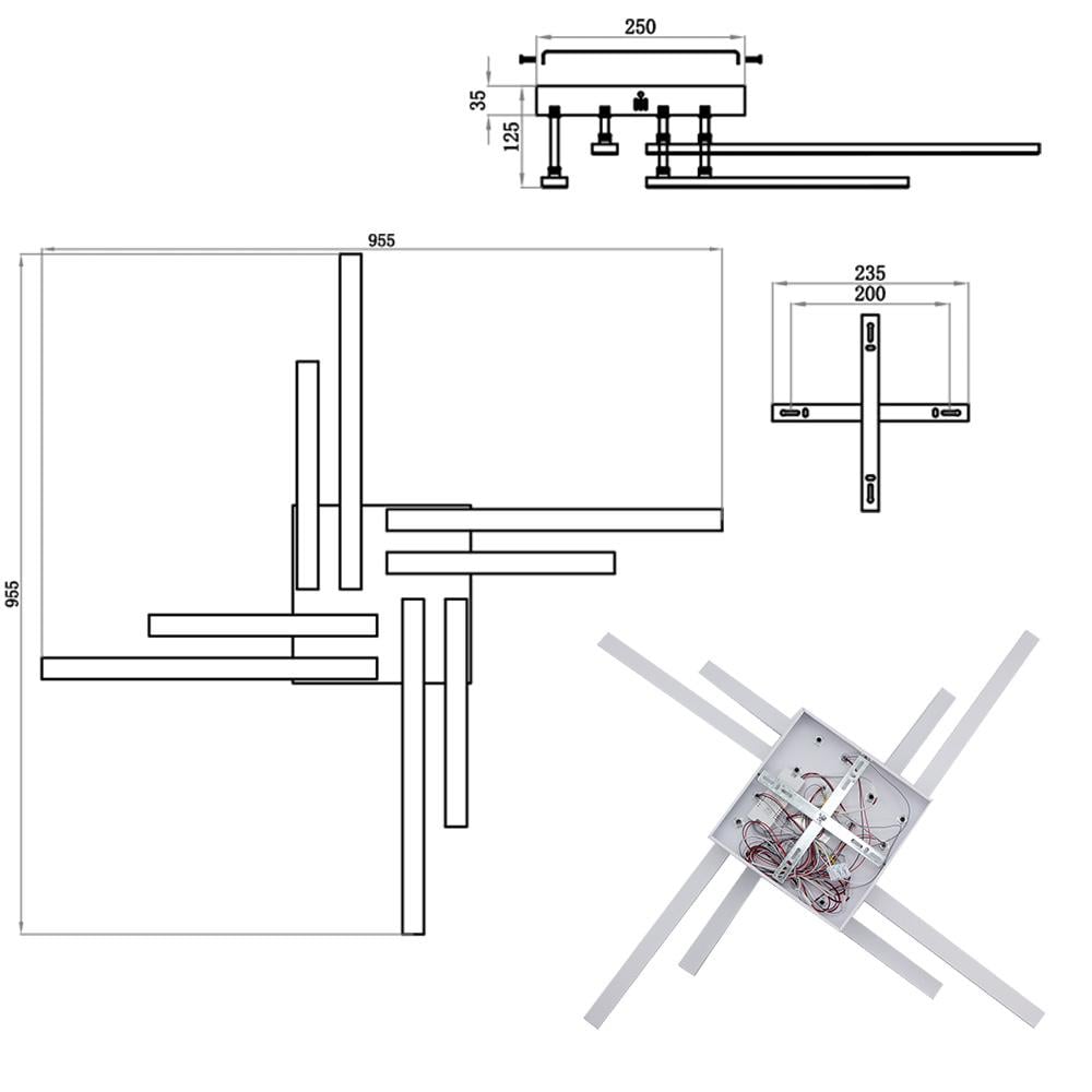 Люстра світлодіодна ESLLSE LINE 8L 76 Вт 955x955x125 мм Чорний (10550) - фото 5
