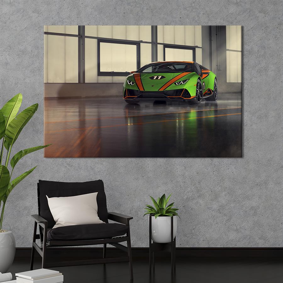 Картина на холсте Салатовый Lamborghini Huracan 122x81 см (1265-1)