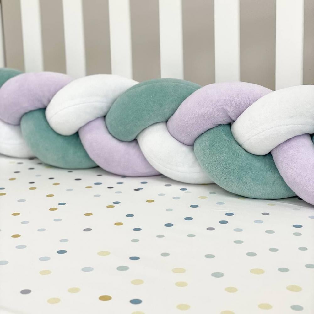 Бортик Коса защита для детской кроватки велюр 220 см Белый/Мятный (0758701)